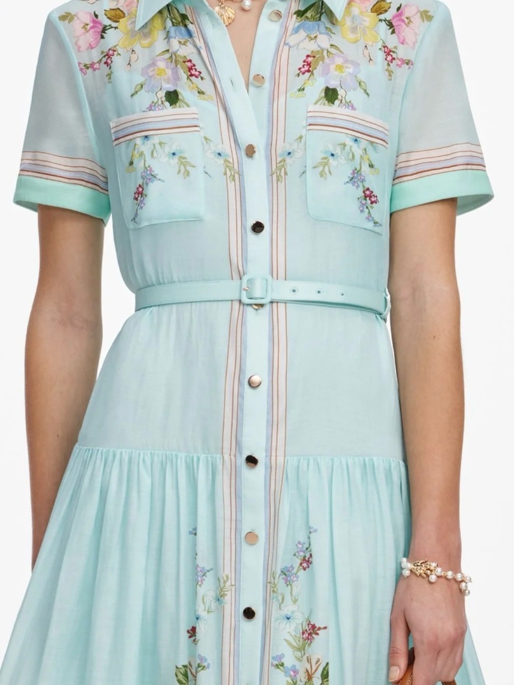 Self-Portrait Light Blue Floral Maxi Shirt Dress - Picture 5 of 7